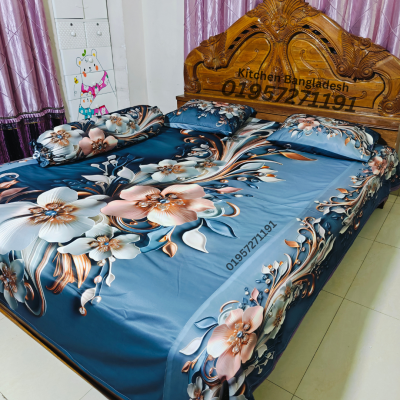B2 Stylish 3d Bed + pillow Cover (Premium Quality ১১০০+  গ্রাম DustProof)